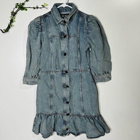 River Island Denim Light Thinker T Women's Blue Denim Drop Waist Dress Size 6 - Picture 8 of 13